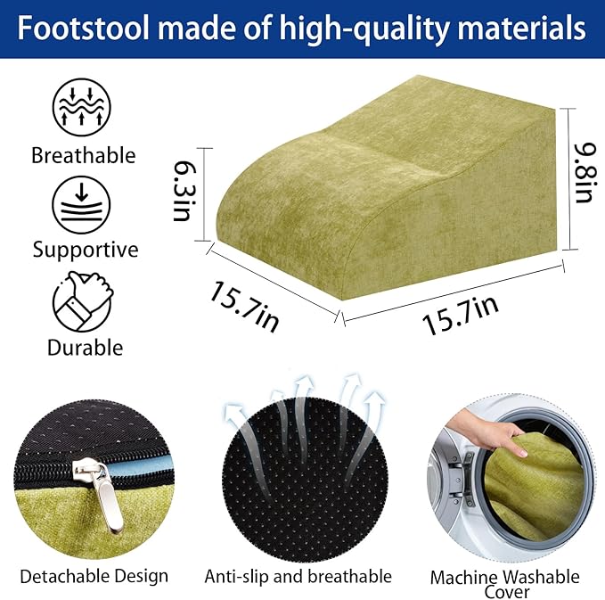 Foot Rest for Under Desk at Work, Ergonomic Under Desk Footrest with Washable Cover for Office, Home & Gaming Leg Elevation Pillow Fruit Green
