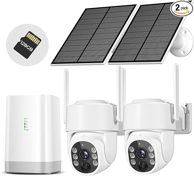Security Cameras Wireless Outdoor 5G& 2.4G, No Subscription, 2 Cam-Kit,4MP Solar Powered Home Security Cameras System With 360°PTZ,128GB Local Storage,Color Night Vision WiFi Cameras for Home Security