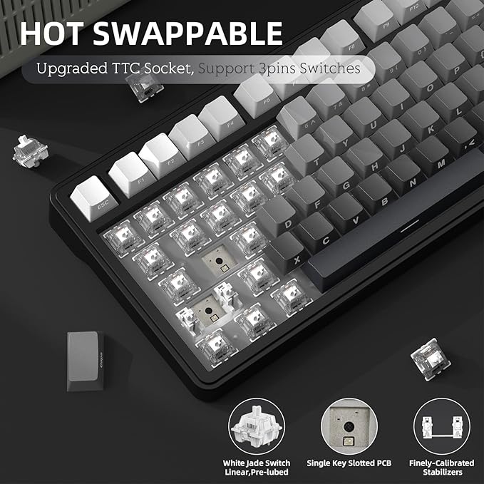 Yindiao X85 Wireless Mechanical Keyboard, TKL 82 Keys Bluetooth 5.0/2.4GHz/USB-C Hot Swappable Custom Keyboard,Gasket Structure,Knob,RGB Backlit Gaming Keyboard for PC/Mac/PS4/Xbox(Black)