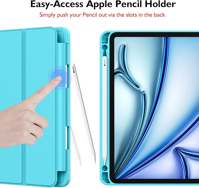 iMieet iPad Air 11 Inch Case M4/M3/M2(2026/2025/2024), iPad Air 5th/4th Generation Case 2022/2020 10.9 Inch with Pencil Holder,Trifold Stand Smart Case with Soft TPU Back(New Cyan)