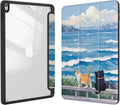 Case for iPad pro 10.5 inch 2017/ iPad Air 3rd Generation 2019, Case with Pencil Holder, Stand Clear Back Cover Cute Cool Design for Women Girls, Auto Sleep/Wake, Cute Cat