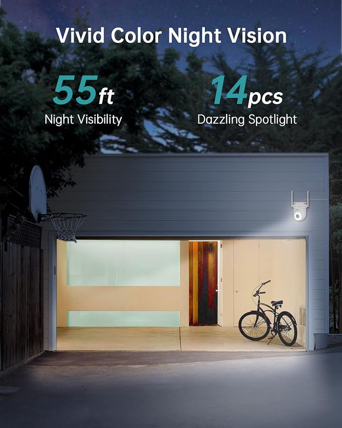 ZUMIMALL 2.5K Wired Cameras for Home Security, 2.4G/5G WiFi Outdoor Camera, 5MP, 24/7 Recording, AI Motion Detection,Cloud & SD Card Storage, 2-Way Audio, 360° PTZ Auto Tracking, Alexa Compatible