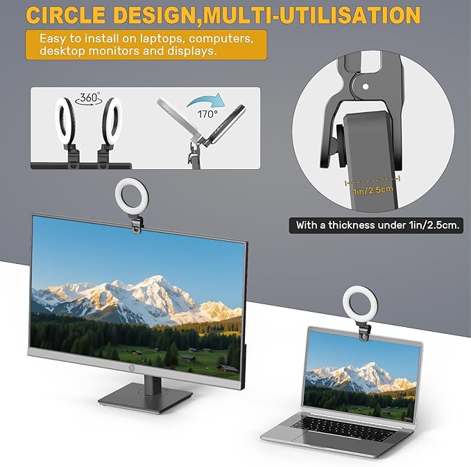 Anautin Ring Light for Video Conference Lighting,360°Adjustable,Portable LED Video Conference Lighting for Monitor,Laptop&Desktop Computer,Streaming Light for Zoom Meetings, Selfie Makeup, Video Calls