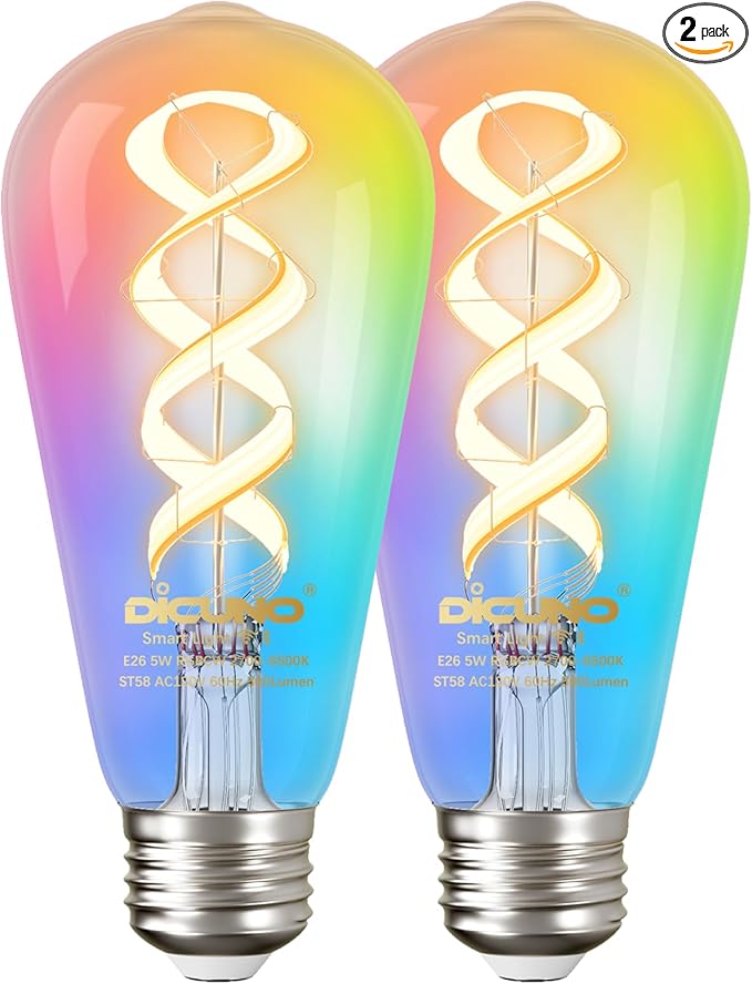 DiCUNO Smart Edison Bulbs ST19, Color Changing WiFi Smart Light Bulb, 2700K-6500K Tunable via App, ST58 Edison Bulb, Compatible with Alexa & Google Home, 5W (50 Watt Equivalent), 500lm, 2-Pack