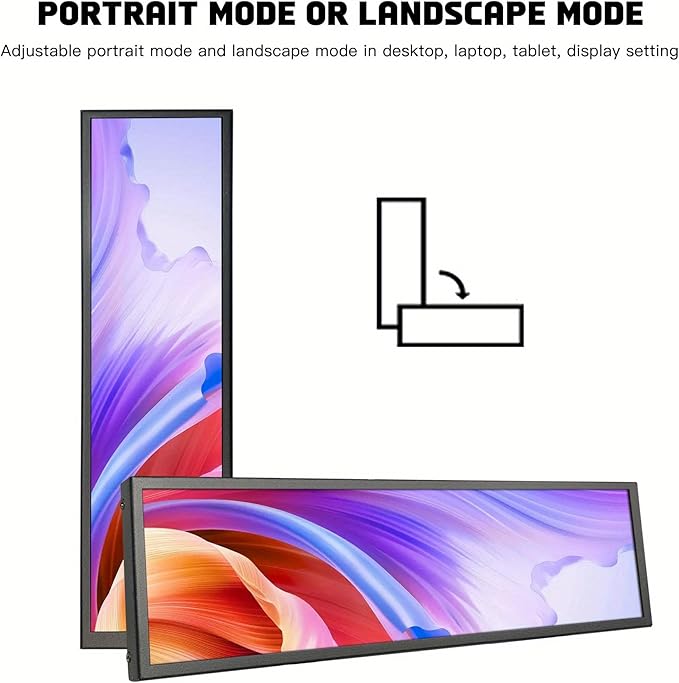8.8-inch Touchscreen Bar Display, 1920x480, Metal Shell IPS Portable Touch Monitor with USB-C Port. Compatible with Raspberry Pi, Laptop Aida64 Monitoring, GPU/CPU Stats, and PC Case Mini Screen