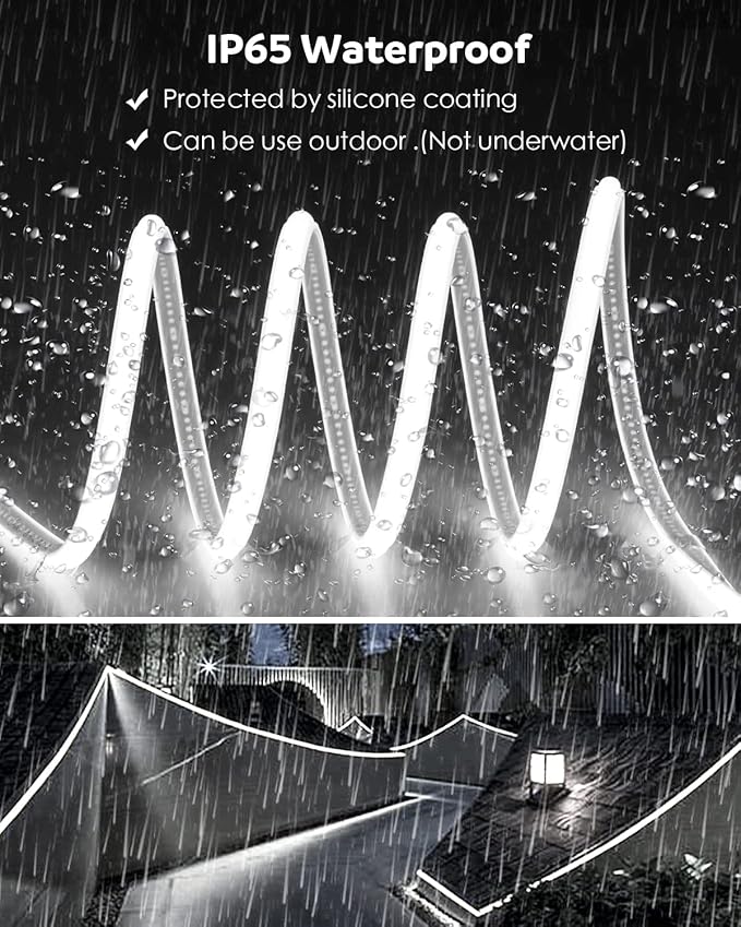 Aclorol 110V COB LED Strip Lights Outdoor Waterproof 100FT AC 120V LED Rope Light Dimmable COB Flexible Light High Density Uniform Light LED Strip Super White 6000K for Commercial Grade Building