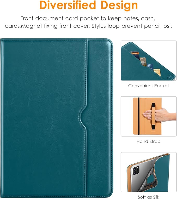 DTTO for iPad Pro 12.9 6th / 5th / 4th / 3rd Generation Case 2022/2021/2020/2018, Leather Folio Stand Cover with Built-in Apple Pencil Holder -Auto Wake/Sleep and Multi Viewing Angles,Teal