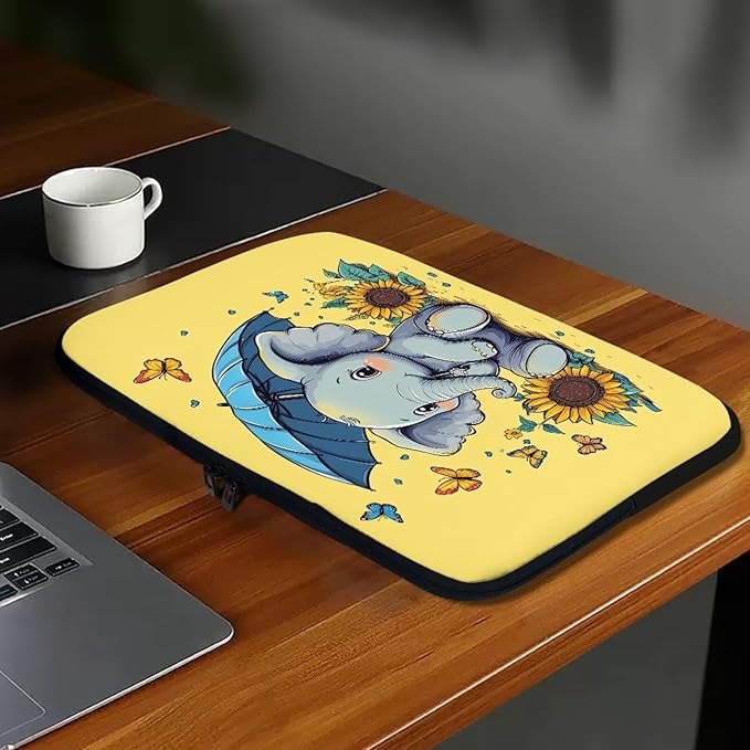 Sunflower Elephant Computer Sleeve for Women Laptop Sleeve 12inch Neoprene Laptop Covers with Padded Compartment Lap Top Case Teen Girls Cute Computer Carrying Bag