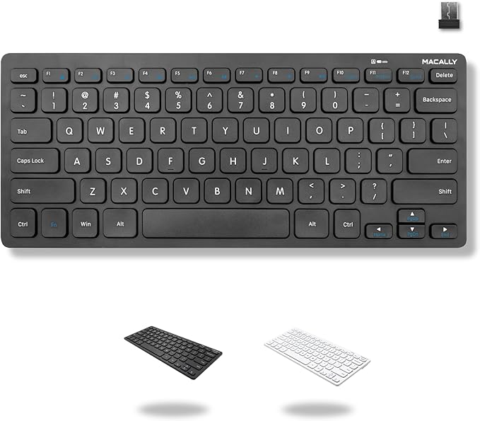 Macally Mini Compact Keyboard - Wireless Keyboards for Desktop PC, Surface, Chromebook, Notebook, Laptop Keyboard, Slim Key Board with 2.4G Wireless USB - Small Keyboard for Travel (Black)