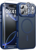 Magnetic 3 in 1 for iPhone 17 Pro Case, [Omni-Directional Protection] with 1x Screen Protector + 1x Camera Cover, [Seamless Work with Magsafe] Shockproof Slim Thin Matte Case for iPhone 17 Pro Blue