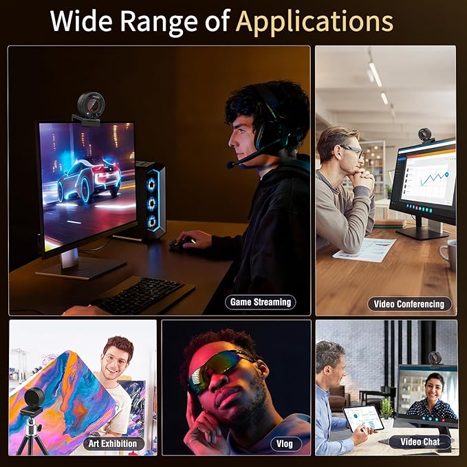 4K Webcam for PC 1080P@60fps Web Cam PDAF Webcam 4K Dual Noise-Cancelling Mics & 8X Zoom 73°FOV Stream camera Plug&Play computer camera w/Privacy Cover Works with Zoom/Teams/Twitch/Google Meet