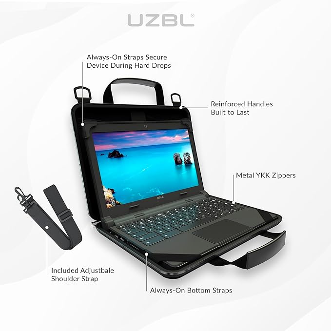 UZBL 13-14 Inch Always-on Chromebook Protective Hard Case with Adjustable Shoulder Strap and Carrying Handles