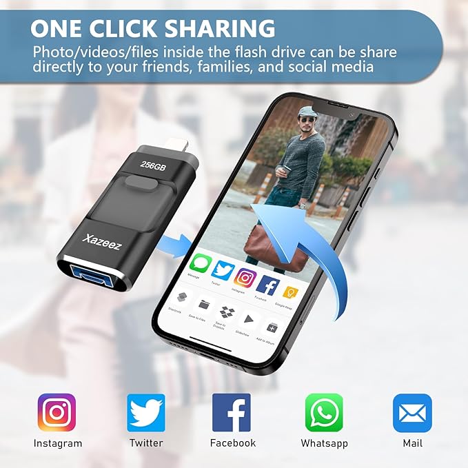 256GB Flash Drive[No App Required] Intended for Phone Tablet Androidphone and Computers, 4 in 1 Photo Stick for Phone Memory Storage Easily Backup Photos Videos（Black）