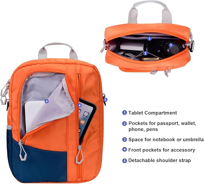 7-8 Inch Tablet Sleeve Bag, Orange | Shoulder Strap, iPad Mini 7/6, Samsung Tab A7 Lite, Fire HD 8, Phone & Wallet
