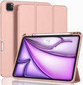 ZryXal New iPad Air 13 Inch Case M3 2025/M2 2024 with Pencil Holder, Trifold Stand Smart Case with Soft TPU Back,Auto Wake/Sleep(Rose Gold)