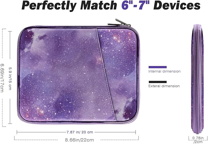 MoKo 6-7" eReader Sleeve Bag for 7" ereader Colorsoft Signature Edition, All-New 6" ereader 11th Gen 2022/10th Gen 2019/8th Gen 2016, 6.8" ereader Paperwhite 11th/10th Gen 2021/2018, Purple Starry Sky