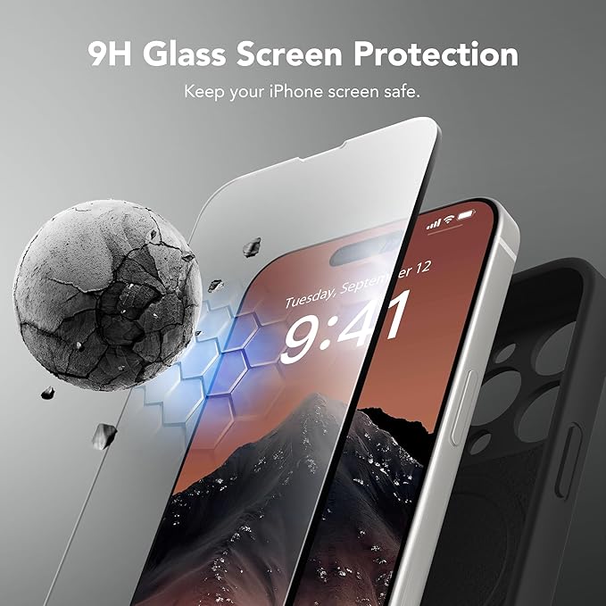 Magnetic for iPhone 14 Pro Case, Compatible with MagSafe, [Full Camera Protection][Screen Protector] Silicone Shockproof Protective Phone Case for iPhone 14 Pro 6.1", Black