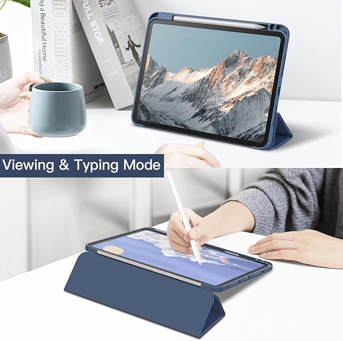 JETech Case for iPad Pro 11-Inch M5/M4 2025/2024 (6th/5th Generation) with Pencil Holder, Clear Transparent Back Shell Slim Stand Shockproof Tablet Cover, Auto Wake/Sleep (Navy)