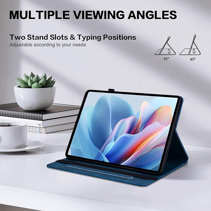 Case for iPad Pro 11 Inch (M5/M4) 2025/2024, Embossed PU Leather Stand Folio Cover with Pencil Holder and Card Slots, Dark Blue