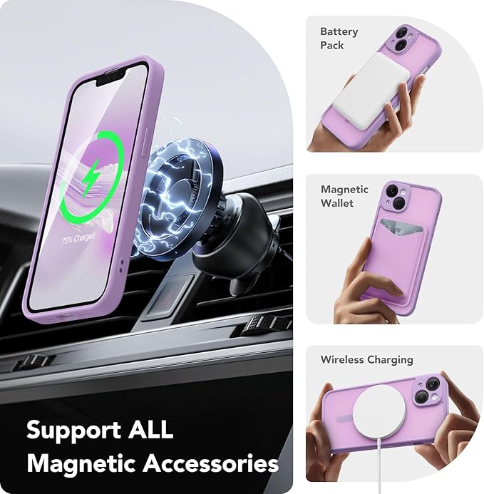 CAPRARO Magnetic for iPhone 14 Case, [Compatible with MagSafe] [Full Camera Protection] Shockproof Protective Slim Translucent Matte Phone Case for iPhone 14 6.1'', Elegant Purple