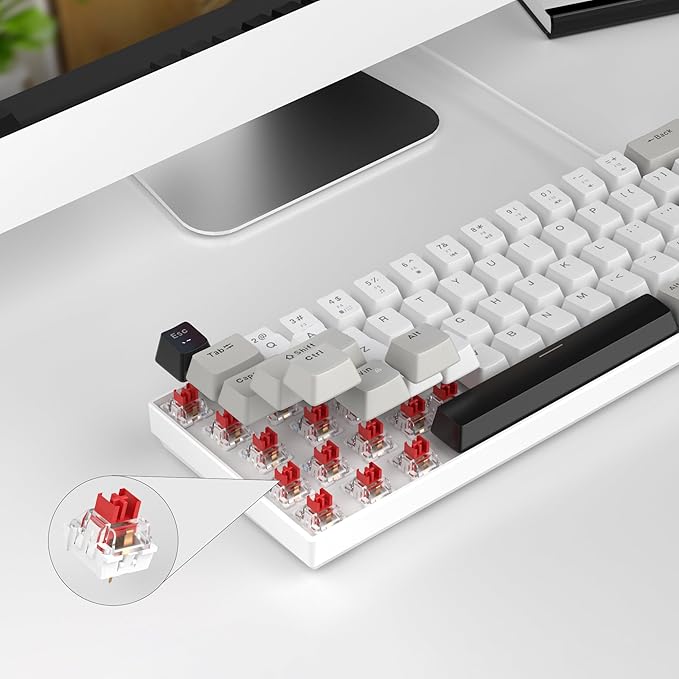 MageGee Portable 60% Mechanical Gaming Keyboard, MK-Box LED White Backlit Compact 68 Keys Mini Wired Office Keyboard with Red Switch for Windows Laptop PC Mac - Grey