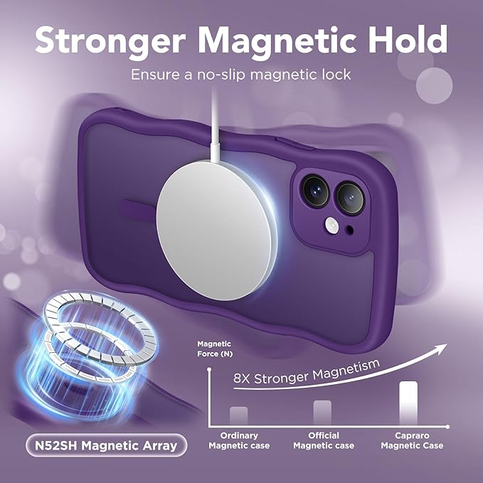 CAPRARO Cute for iPhone 11 Case, Compatible with MagSafe, [Curly Wave Edge] [Full Camera Protection] [14 FT Drop Protection] Magnetic Phone Case for 11 6.1 Inch, Deep Purple