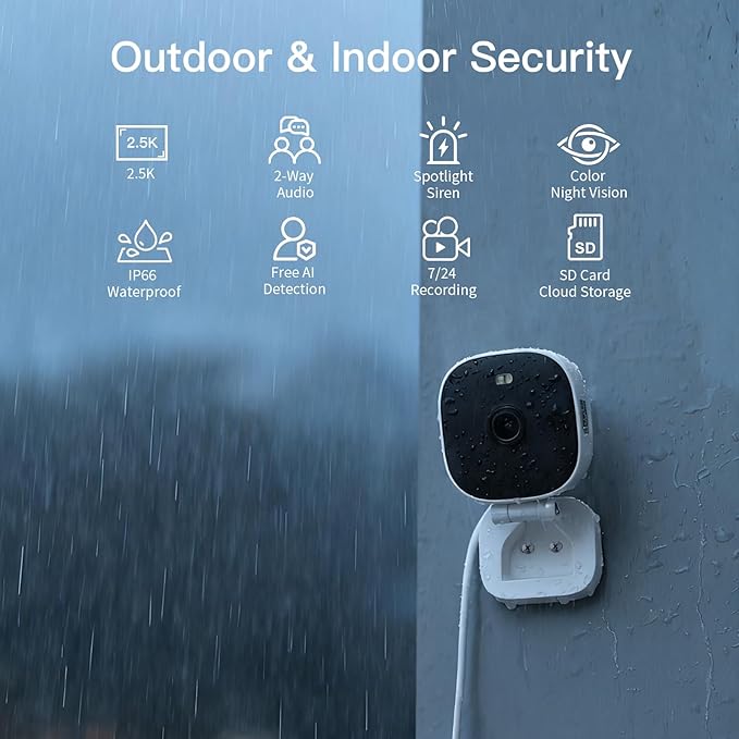 VIMTAG 4MP Security Camera, 2.4G/5G Outdoor Indoor Cameras for Home Security with Color Night Vision, Motion Activated Spotlight/Siren, IP66,2-Way Audio, Support Cloud/Card(not Include), Wired, 4Pack