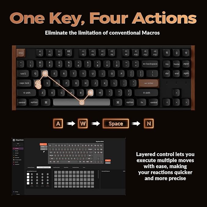 Keychron K8 HE TKL Hall Effect Wireless Mechanical Keyboard, Magnetic Hot-Swappable Switches, Rapid Trigger, QMK/VIA, RGB, 2.4GHz/Bluetooth 5.2/Wired, Aluminum & Wood Frame, Mac Windows Linux – Black
