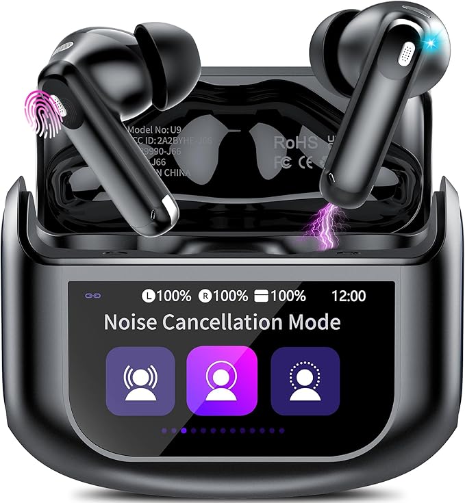 Wireless Earbuds, Bluetooth 5.4 Headphones with Multifunctional Touch Screen, 48H Bass Stereo Ear Buds with ANC/ENC Noise Cancelling/Transparency Mode, IPX7 Earphones with 5 EQ Modes for iOS Android