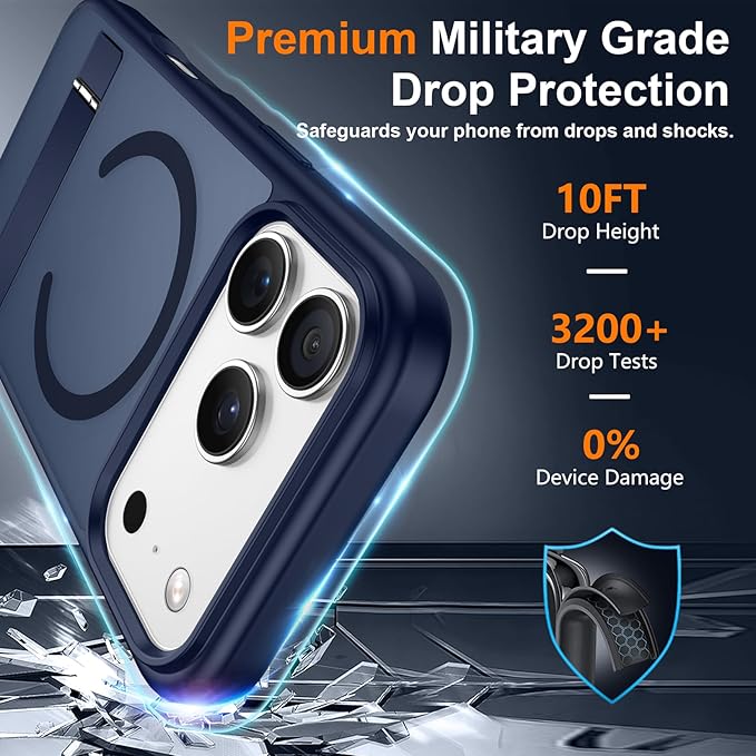 SPIDERCASE Magnetic for iPhone 17 Pro Max Case,with [3 Stand Ways] [Military Grade Drop Protection] with Invisible Stand Shockproof Slim Case for iPhone 17 Pro Max 6.9",Blue