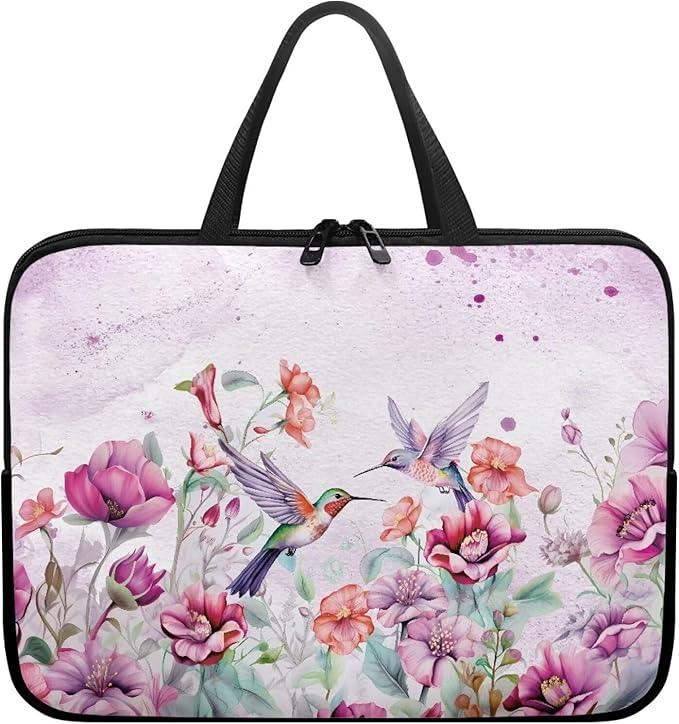 15 Inch Laptop Sleeve, Laptop Cover Computer Bag Tablet Carrying Case with Handle, Hummingbirds Floral Water-Repellent Tote Bags Notebook Sleeves Handbag Messenger Briefcase
