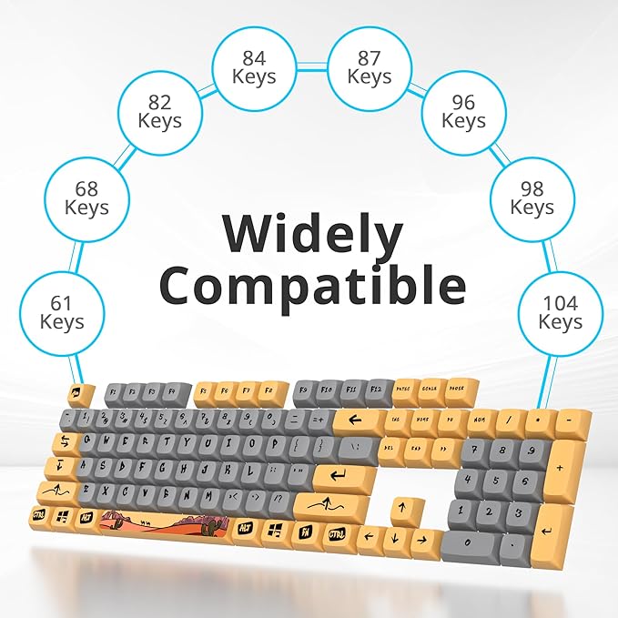 GTSP XDA Profile PBT Keycaps, 129-keys Custom Dye Sublimation keycaps with for Fullsize, Tenkeyless, Winkeyless, 75%, 65%, 60% Keyboard (Desert)