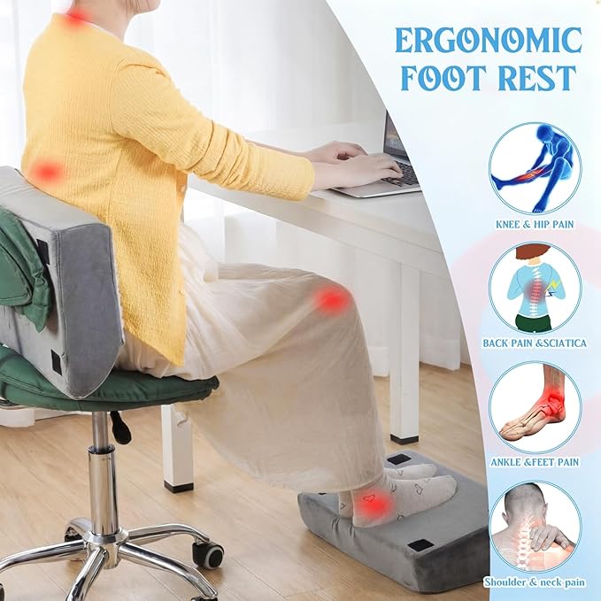 Novabright Foot Rest Under Desk, 3 Height Adjustable Ergonomic Foot Stool with Gel Textured Top and Cozy Pocket, Non-Slip Foam Footrest for Office Home Car(17" X 11" X 17",Cambered,Gray)