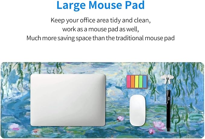 Mouse Pad Stitched Edge XL Large Mousepad 31.5" X 12" Rubber Base Non Slip Desk Mat for Laptop Pc Computer Gaming Monet Water Lilies