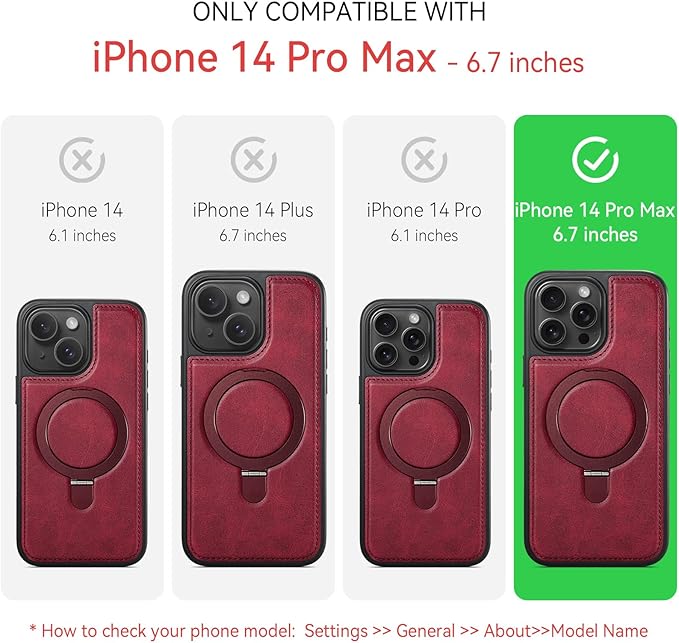 Compatible with iPhone 14 Pro Max Case with Stand, Compatible with MagSafe, Slim PU Leather & Durable TPU Protective Cover Drop-Proof with Tempered Glass Screen Protector 6.7", Red