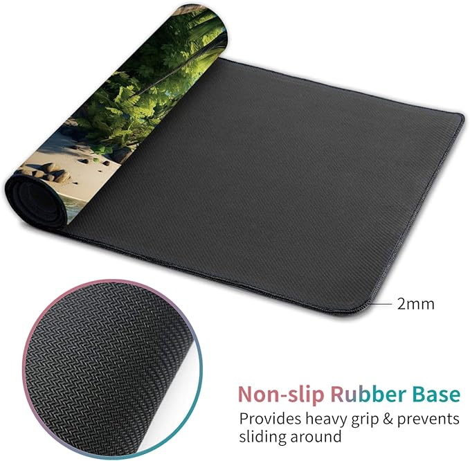 Desk Mat, Multifunctional Desk Pad for Keyboard and Mouse, with Cute Coasters and Mandala Stickers with Stitched Edges Non Slip Base Laptop Mouse pad for Office and Home, Seaside Tropical Palm Tree