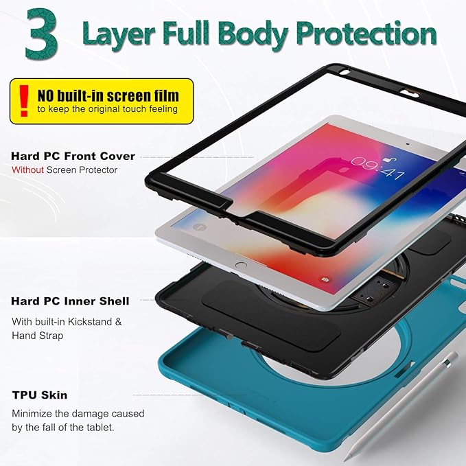 BATYUE case for iPad Air 3rd Gen 2019 & iPad Pro 10.5" 2017, Heavy Duty Rugged Protective Cover with 360° Swivel Stand, Leather Hand Strap & Pencil Holder - for Business, Outdoor, Sales Reps - Light