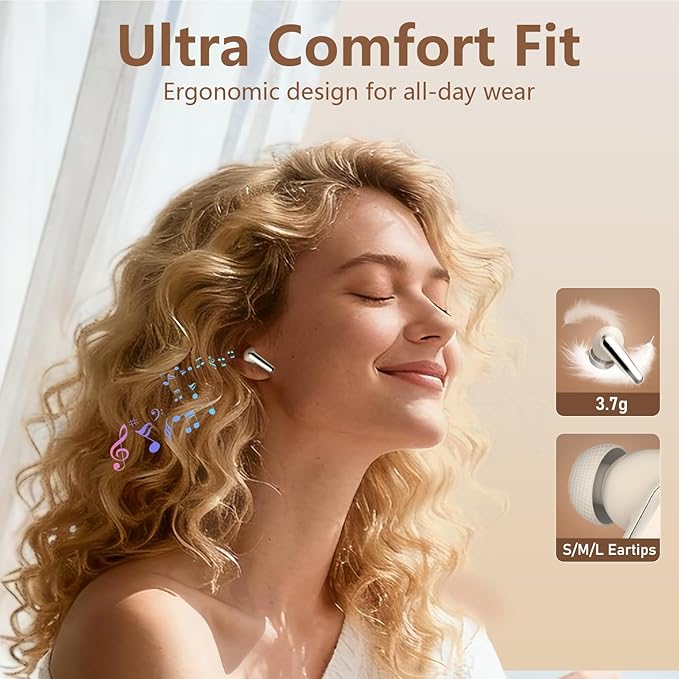 Active Noise Cancelling Wireless Earbuds with 60 Hour Long Battery Life,Bluetooth 5.4 in-Ear Earphones,Multi-Device Pairing,Enhanced Clear Call,Hi-Fi Stereo Ear Buds for Sport Walk