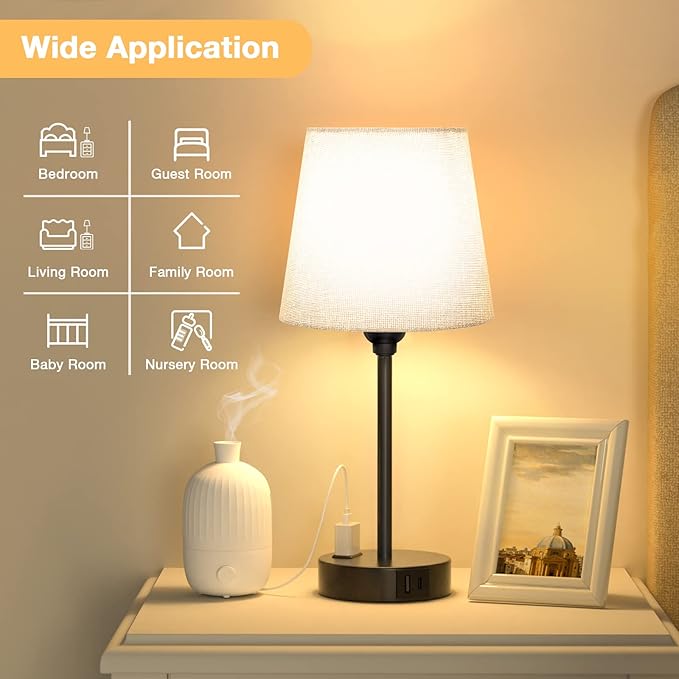 Grey Bedside Lamps for bedrooms Set of 2 - Nightstand Bedroom Lamp with USB C Port and AC Outlet Charging, 3 Way Dimmable Touch Control Small Bed Side Table Lamp, Night Stand Light for Kids/Guest Room