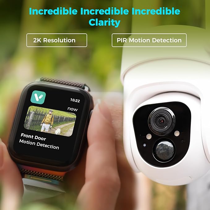 Vicohome 4CQ4 2K AI Solar Security Camera Wireless Outdoor, Battery Powered Cam, Color Night Vision, Two Way Audio, Motion Detection, Easy to Setup, Audible Flashlight Siren 180 Days Care Plan