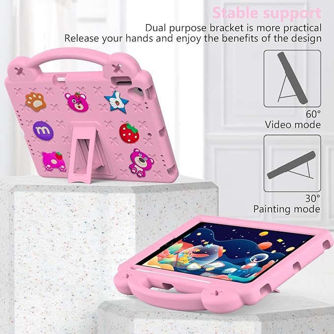 Dteck for iPad 9th/8th/7th Generation 10.2" Kids Case,Strawberry Panda Shockproof Rugged Lightweight Convertible Handles Stand Kids Friendly Case with Pencil Holder for iPad 10.2" 2021/2020/2019,Pink