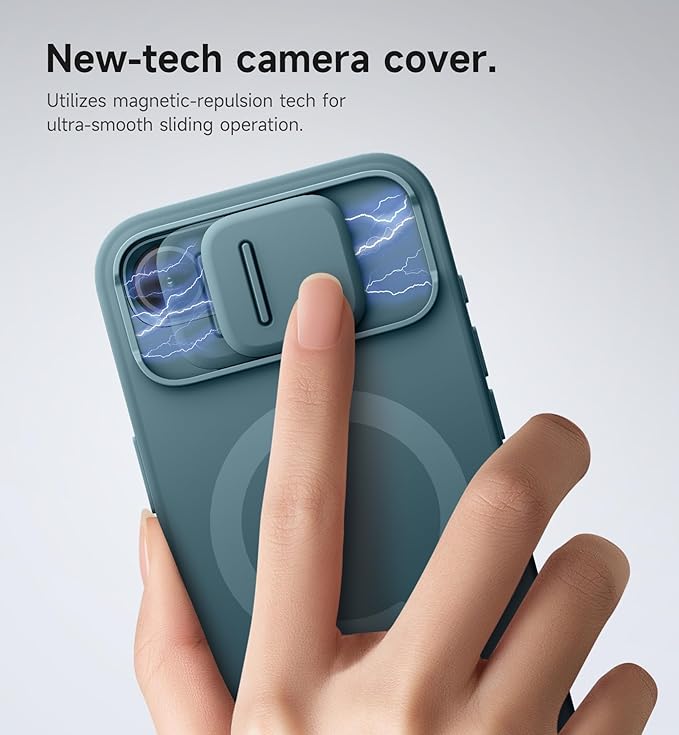 SURITCH for iPhone 17e/16e Case with Magnetic Camera Slide Cover and Adjustable Kickstand, Compatible with MagSafe, Shockproof Bumper Case Slim Protective Cover 6.1 Inch,Lake Green