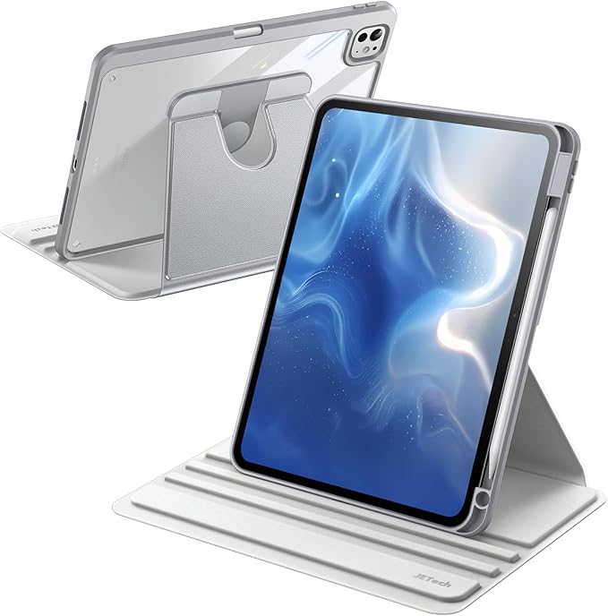 JETech Rotating Case ONLY for iPad Pro 11-Inch M5/M4 2025/2024 (6th/5th Generation) with Pencil Holder, 360 Degree Rotation Protective Stand Cover Clear Back, Auto Wake/Sleep (Silver)