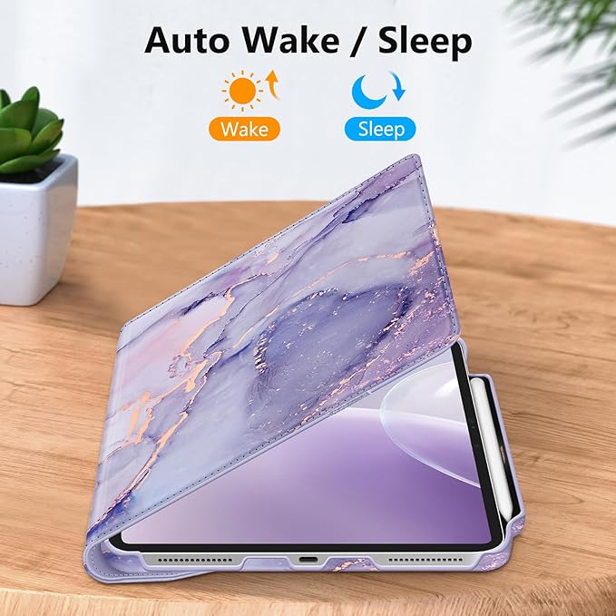Fintie Rotating Case for iPad Pro 13-inch (M5) 2025 / (M4) 2024 with Pencil Holder - 360 Degree Swiveling Protective Stand Cover with Auto Wake/Sleep, Lilac Marble