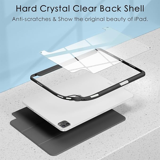 Soke Case for iPad Pro 12.9 Inch (6th/5th/4th/3rd Generation, 2022/2021/2020/2018) - Pencil Holder + Auto Sleep/Wake + Camera Protection, Transparent Shockproof Back Cover,Black