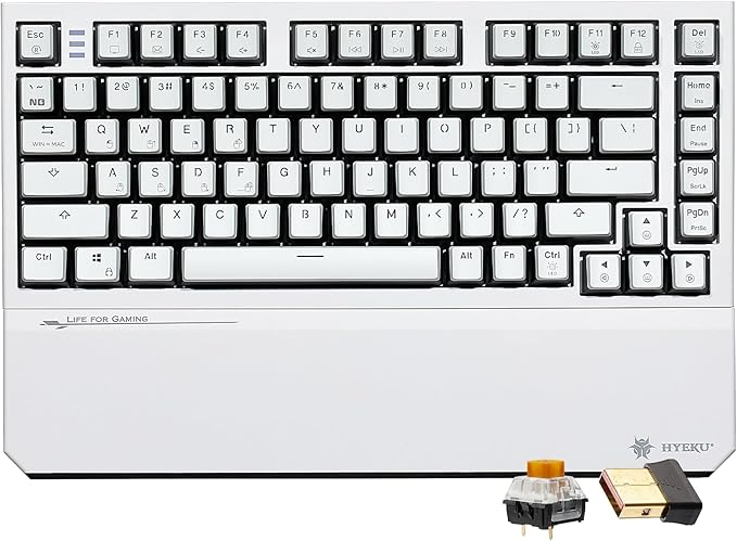 Hexgears X2 TKL Wireless Mechanical Gaming Keyboard with Magnetic Wrist Rest, Dual-Mode 2.4GHz/USB-C Ergonomic Keyboard, Pre-lubed Tactile Switches, White LED Backlit Computer Gaming Keyboards