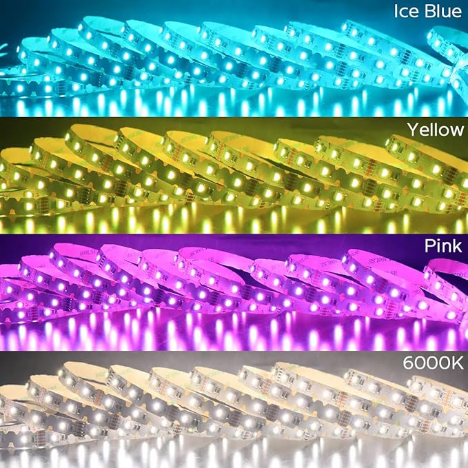 12V 4in1 RGBW LED Strip Lights 360° Bending S Shape RGB+6000K Daylight 16.4ft 240LEDs Dimmable RGBW Color Changing LED Light Strips for DIY Letters Irregular Lighting (RGB+6000K)