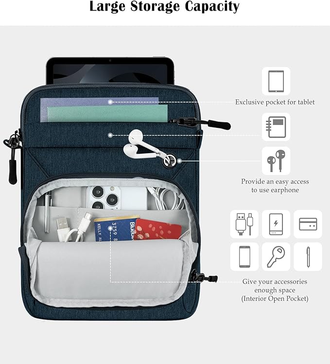 Dadanism 9-11" Tablet Sleeve Bag with Shoulder Strap for iPad (A16) 11", iPad Air M4 Pro M5 11", iPad 10th Gen 10.9", iPad 9/8/7th Gen 10.2", Galaxy Tab A11+ Plus 11", reMarkable 2 10.3", Indigo