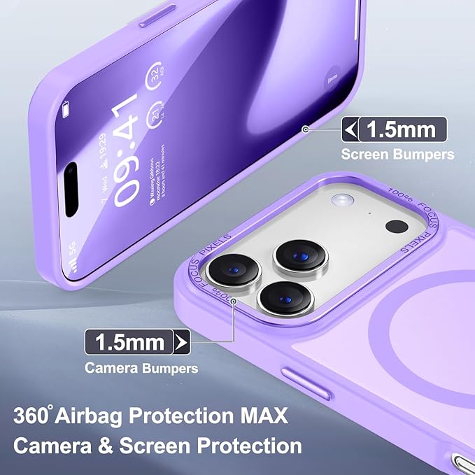 Newfuture Magnetic for iPhone 17 Pro Case [Compatible with Magsafe] [Military Grade Drop Protection] Translucent Matte Anti-Scratch Shockproof Protective Phone Cover 6.3 Inch, Lilac Purple