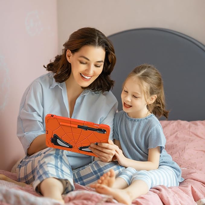AKABEILA Compatible with Samsung Galaxy Tab S10 FE 2025/Tab S10 Lite 2025 Tablet Case，Lightweight Shockproof Rugged Protective Cover with Kickstand for Kids Children Boys Babies Orange Black